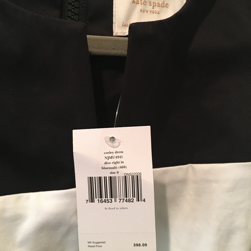 NWT Kate Spade Corley Dress, sz 8 white/black/blue